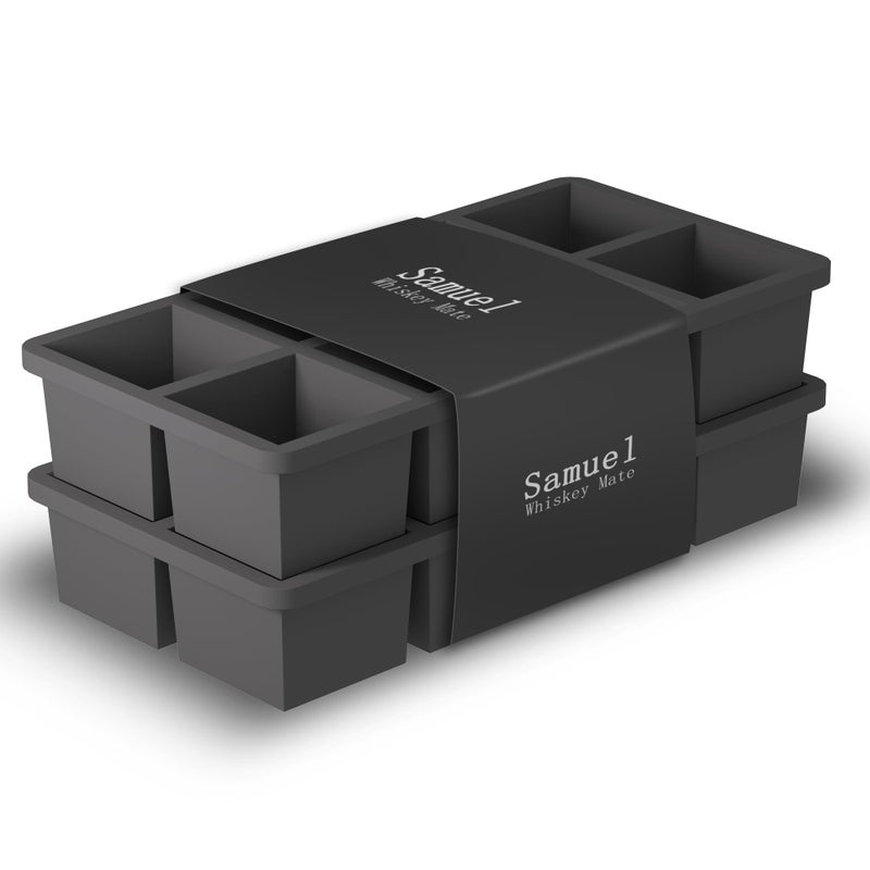 Samuelworld قوالب صينية مكعبات الثلج السيليكون الكبيرة من سامويل وورلد، عبوة 2، مكعبات كبيرة 2 بوصة - درجة غذائية، مرنة، 8 تجويف سهل الإخراج ذوبان بطيء للثلج للوي whiskey، الكوكتيلات، الهدايا وعيد الميلاد - أسود - Image 1